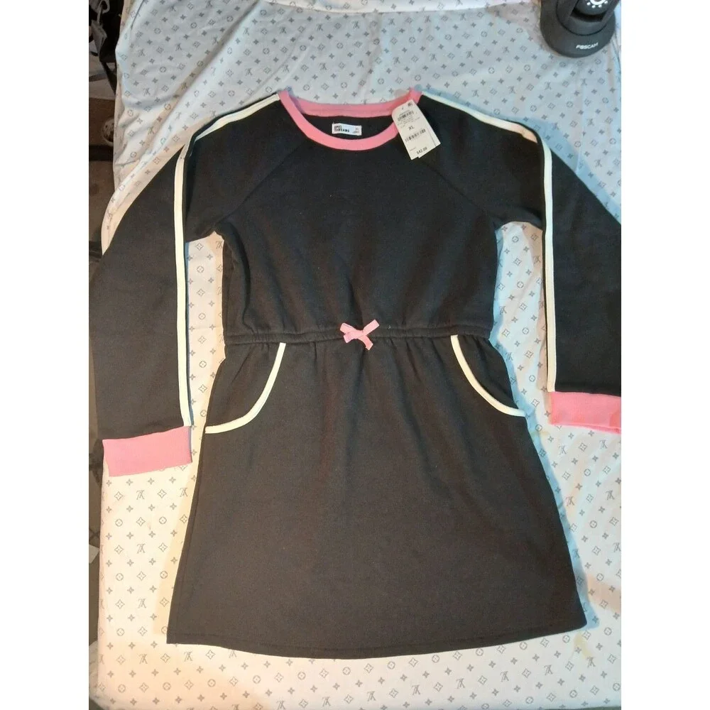 NWT Epic Threads Sweatshirt Dress Deep Black And Pink Trim Size XL